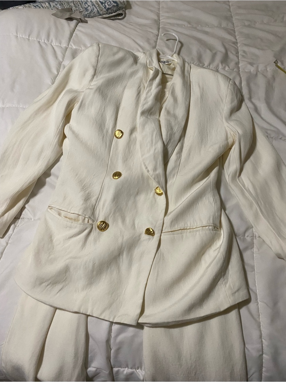 Tahari Woman Ivory Double-Breasted Blazer with Gold Buttons